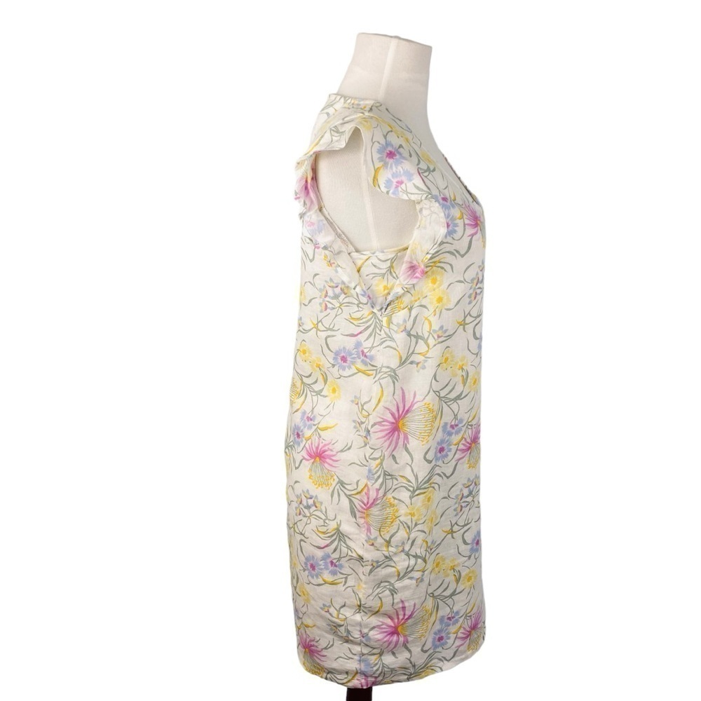 Joie Floral 100% Linen Ruffle Cap Sleeve V-Neck Dress Sz X Small - Picture 4 of 8